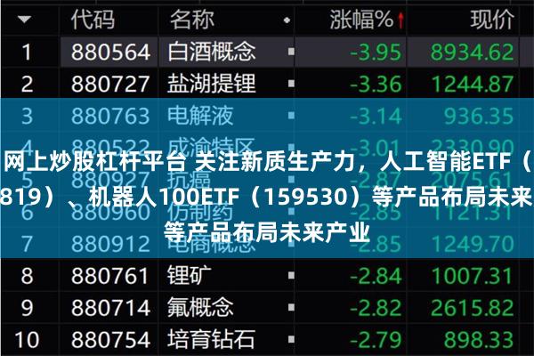 网上炒股杠杆平台 关注新质生产力，人工智能ETF（159819）、机器人100ETF（159530）等产品布局未来产业